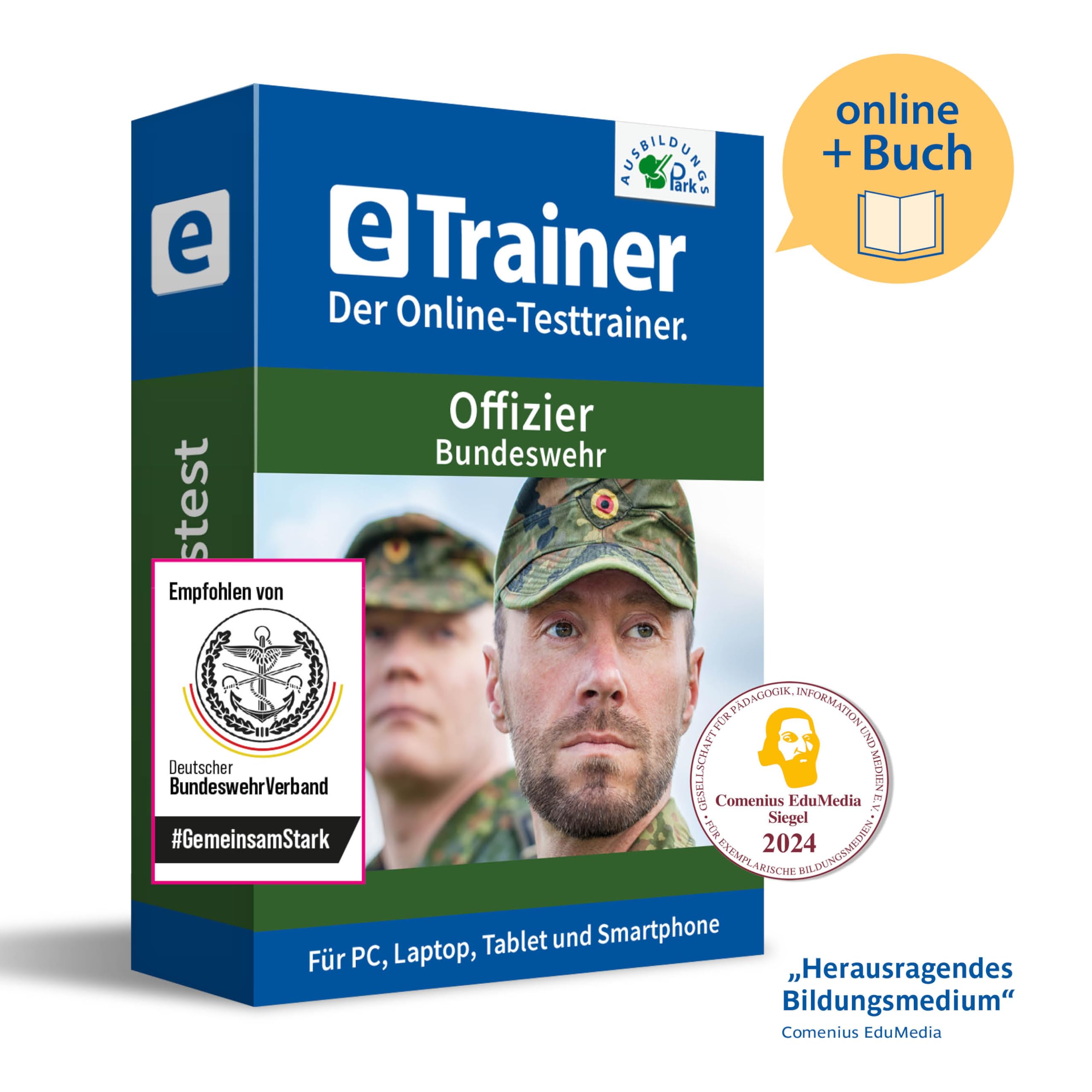 Bewerbung Bundeswehr Offizier CAT-Test Prüfungspaket | Online-Trainer mit Allgemeinwissen-Buch | Aufgaben mit Antworten und Lösungswegen | Deutsch, Allgemeinwissen, Mathe, Logik …