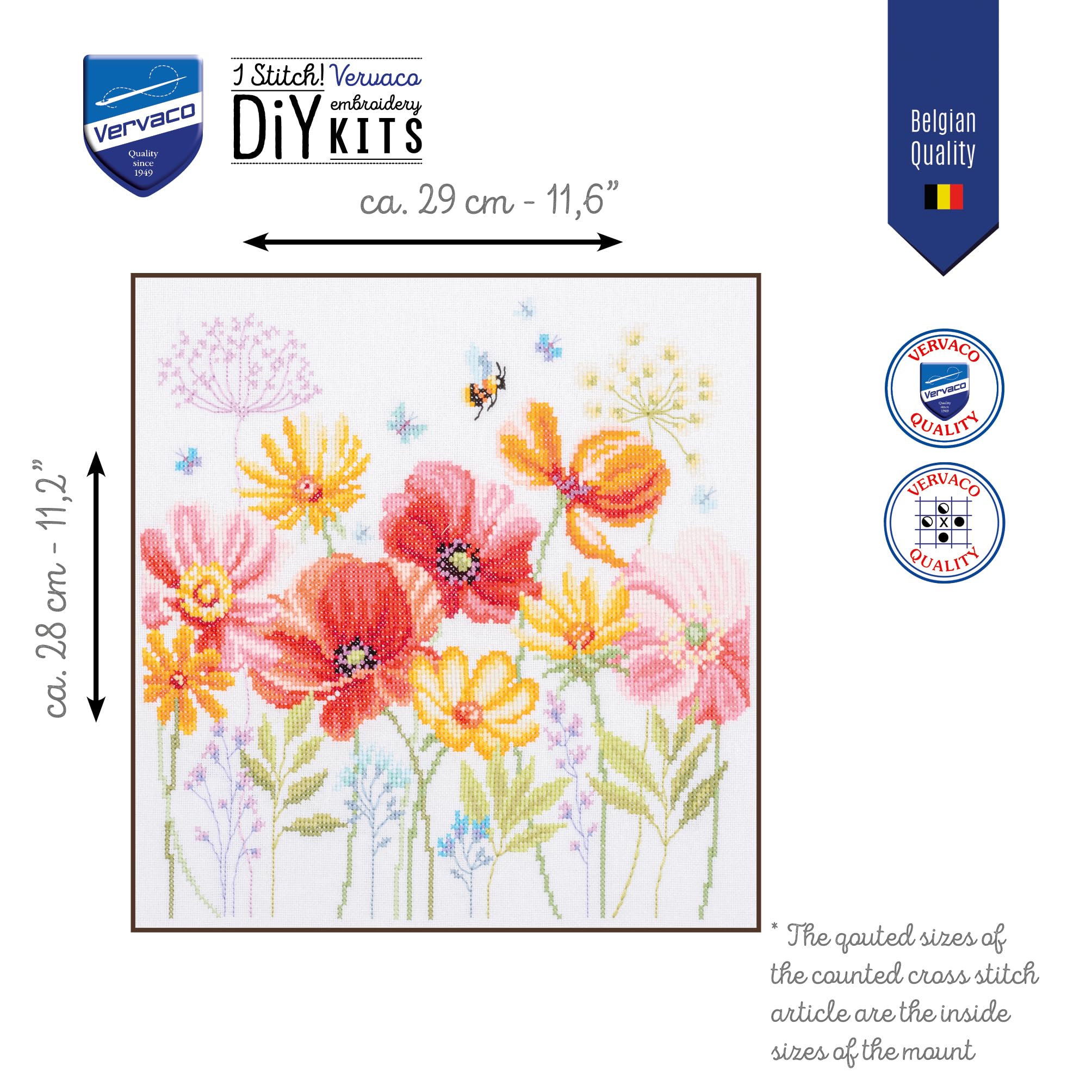 Vervaco Kits De Punto De Cruz Contado Cuadros Decoracion DIY Creativo KitAMAPOLAS Y FLORES SILVESTRES Manualidades Arte De Pared Bordar Kit Principiantes Regalo29 x 28 cm Cross Stitch Embroidery