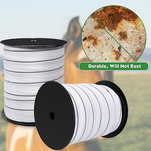 Miniatura 6 de Wowangce 2 cintas eléctricas de polietileno para valla de caballo, cinta de valla eléctrica de 1640 pies (1,640.4 ft) de longitud, cinta de cercado