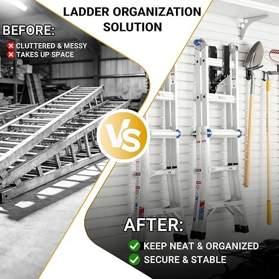 Foldable Trailer Ladder Rack, 2-PCS Heavy Duty Steel Side Mount Ladder Carrier for Enclosed and Open Trailers, 300LBS Capacity Space-Saving Storage Rack for Vans, Trucks and Garage Walls