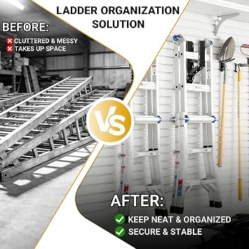 Foldable Trailer Ladder Rack, 2-PCS Heavy Duty Steel Side Mount Ladder Carrier for Enclosed and Open Trailers, 300LBS Capacity Space-Saving Storage Rack for Vans, Trucks and Garage Walls
