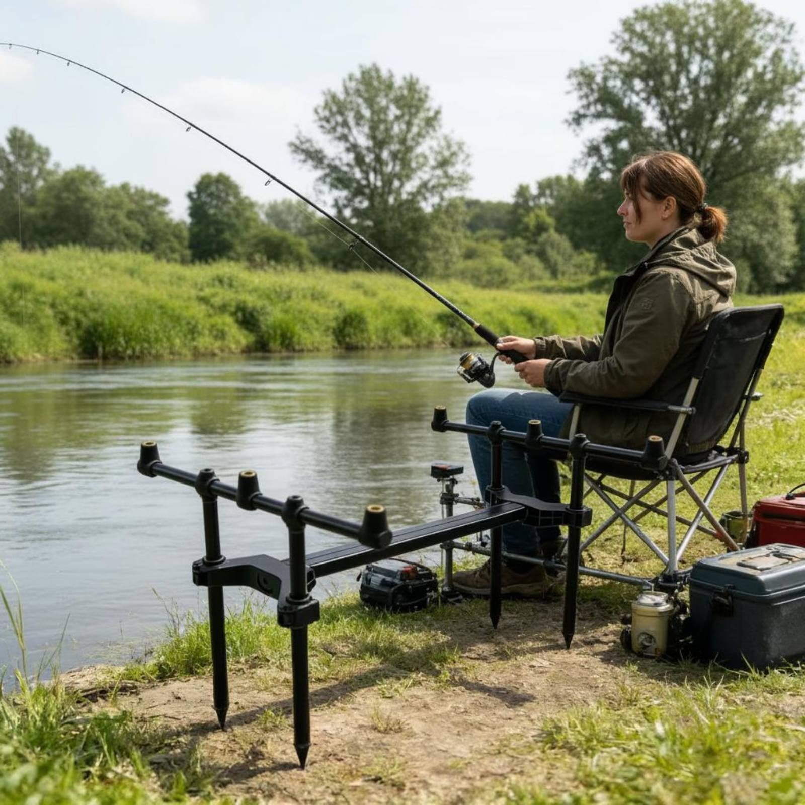 Baoblaze Fishing Rod Stand Portacanna Doppio a Picchetto con Forcella a V Stabilizzante Interfaccia Filettata Universale in Lega di Alluminio Adatto per Pesca da Riva Rive Lacustri Escursioni di Pesca