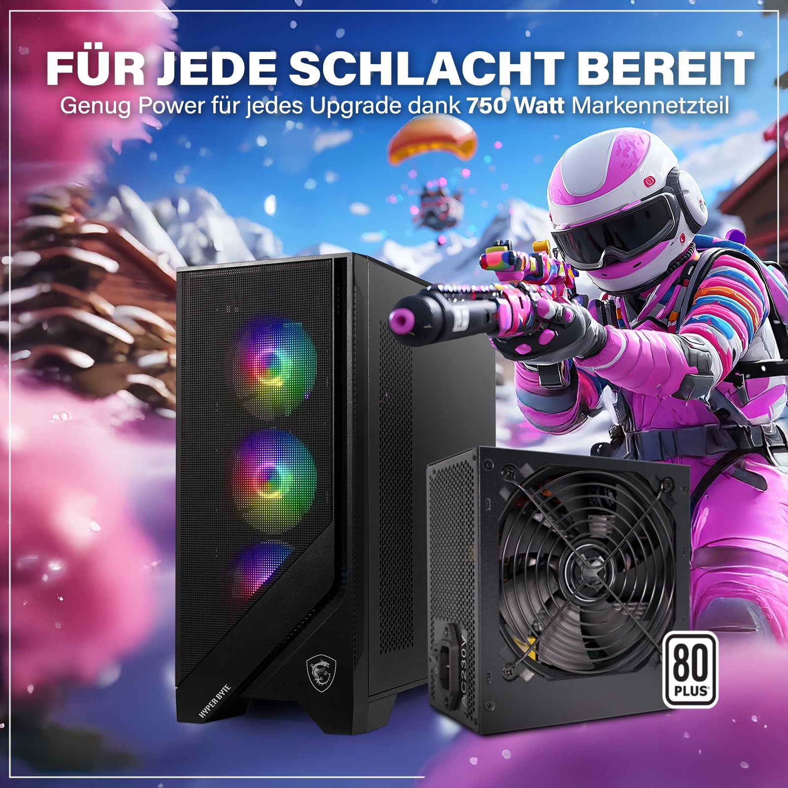 HYPER BYTE - Gaming PC - Komplett Set mit AMD Ryzen 7 5700G | 4,6 GHz | Vega 8 | 16GB DDR4 RAM | 1TB SSD | Wasserkühlung | 25 Zoll Monitor | Maus & Tastatur | WLAN | Win11 Pro | All in One Desktop