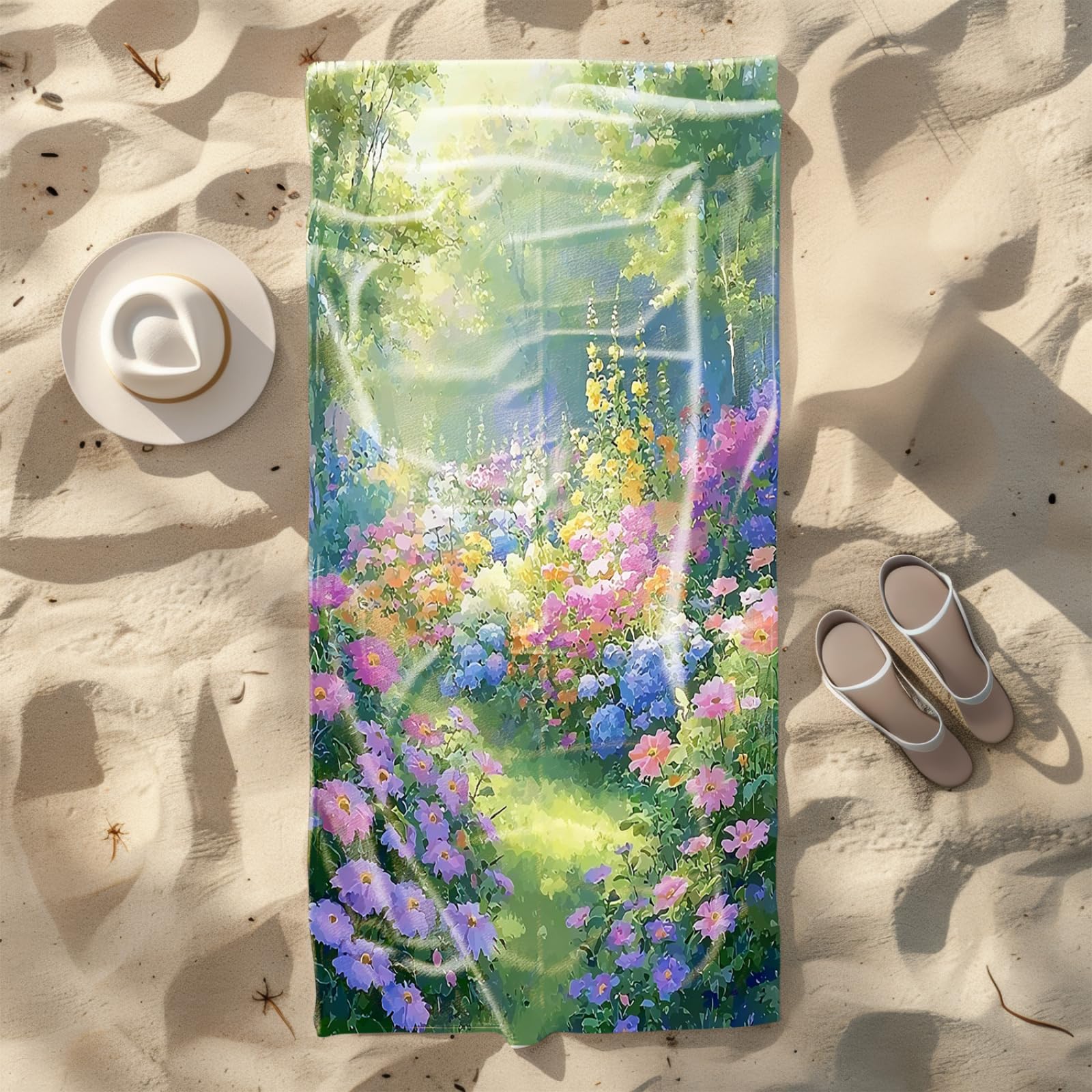 Generisch XXL Strandtuch Microfaser 180 X 90 Lila Blaue Gelbe Blumen Strandhandtuch Groß Kompakt Und Sandfest Schnelltrocknend Reisehandtuch Für Den Strand Gym Travel Sauna