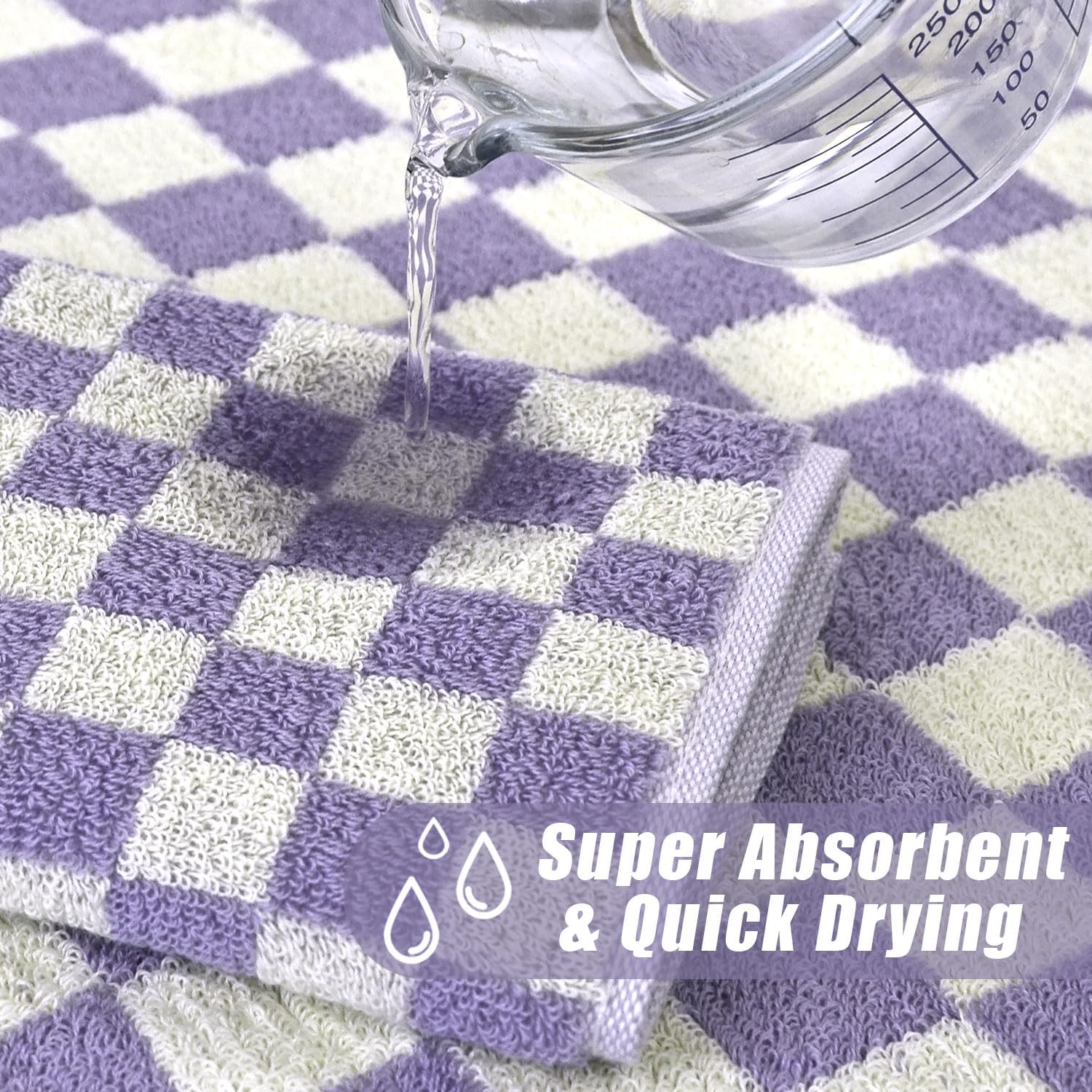 8-Piece Cotton Towels and Washcloths Sets, Cute Checkered Bathroom Towels Set, Luxury Soft Absorbent Lightweight Towel, Lilac