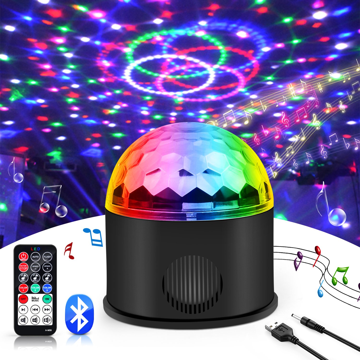 Disco Lights for Karaoke, DJ Stage Led Strobe Party Projector Ball Lights by Jomst Sound Activated 9 Color Rotating for christmas KTV Birthday Party Weddings（with Bluetooth+Music player） (9 color)
