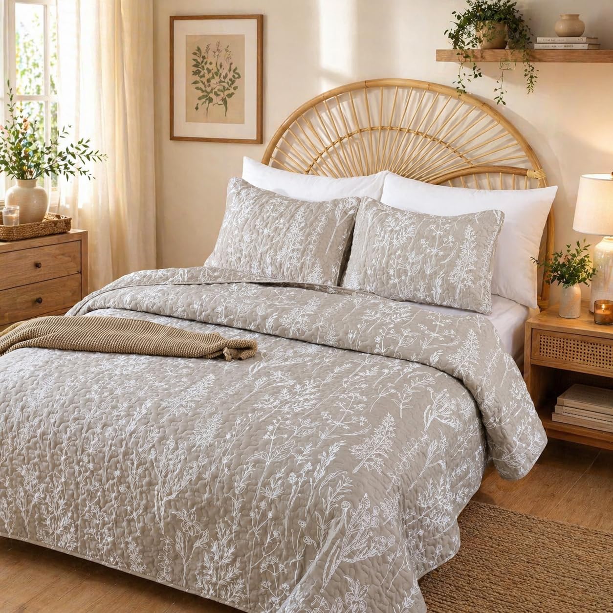 Edredón Queen microfibra Janzaa estampado floral lavable a máquina que no se deforma