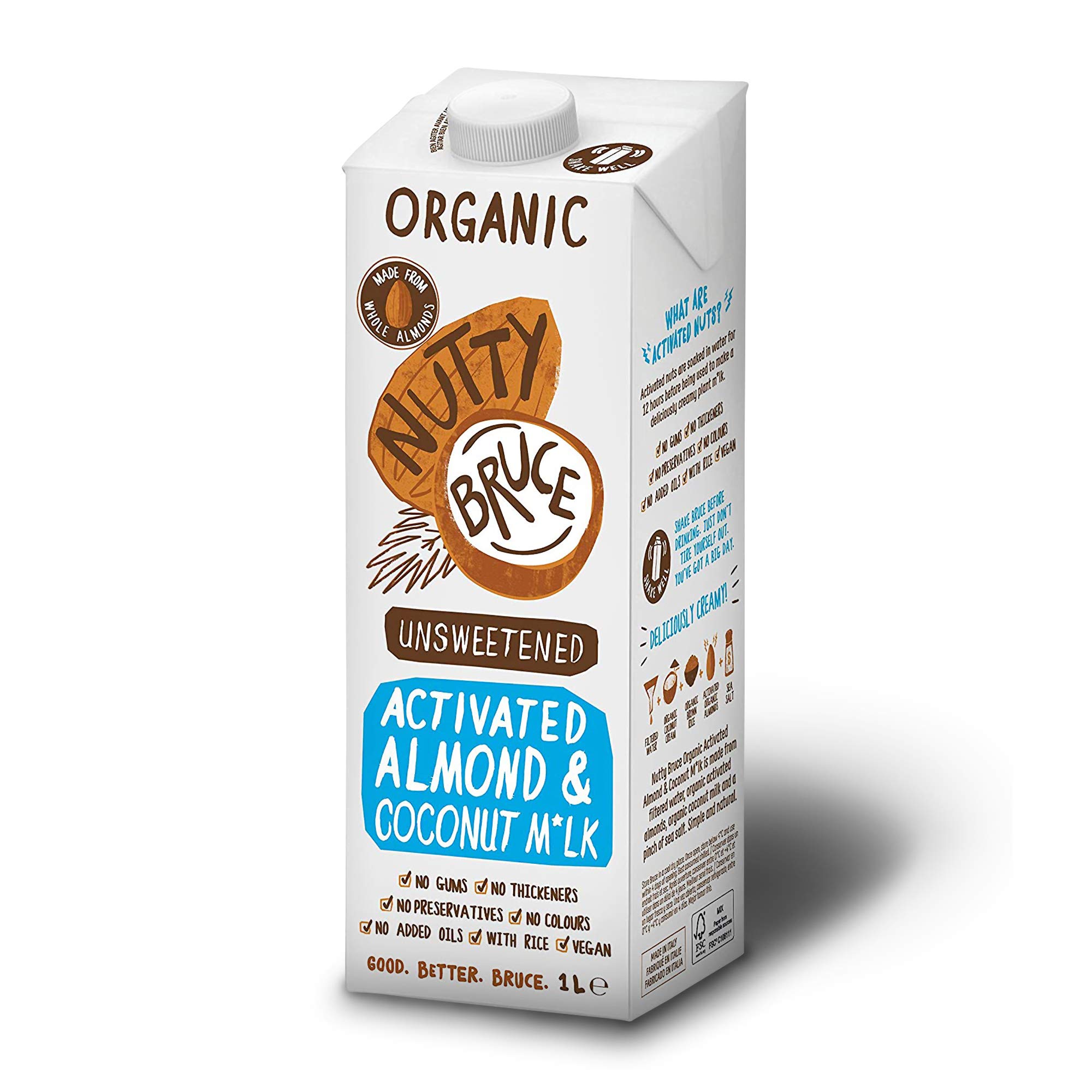 Unsweetened Activated Almond & Coconut Milk - Certified Organic & Vegan Alternative Milk, No Preservatives or Added Oils, Lactose Free, Dairy Free, Soy Free - 6 pack x 1L