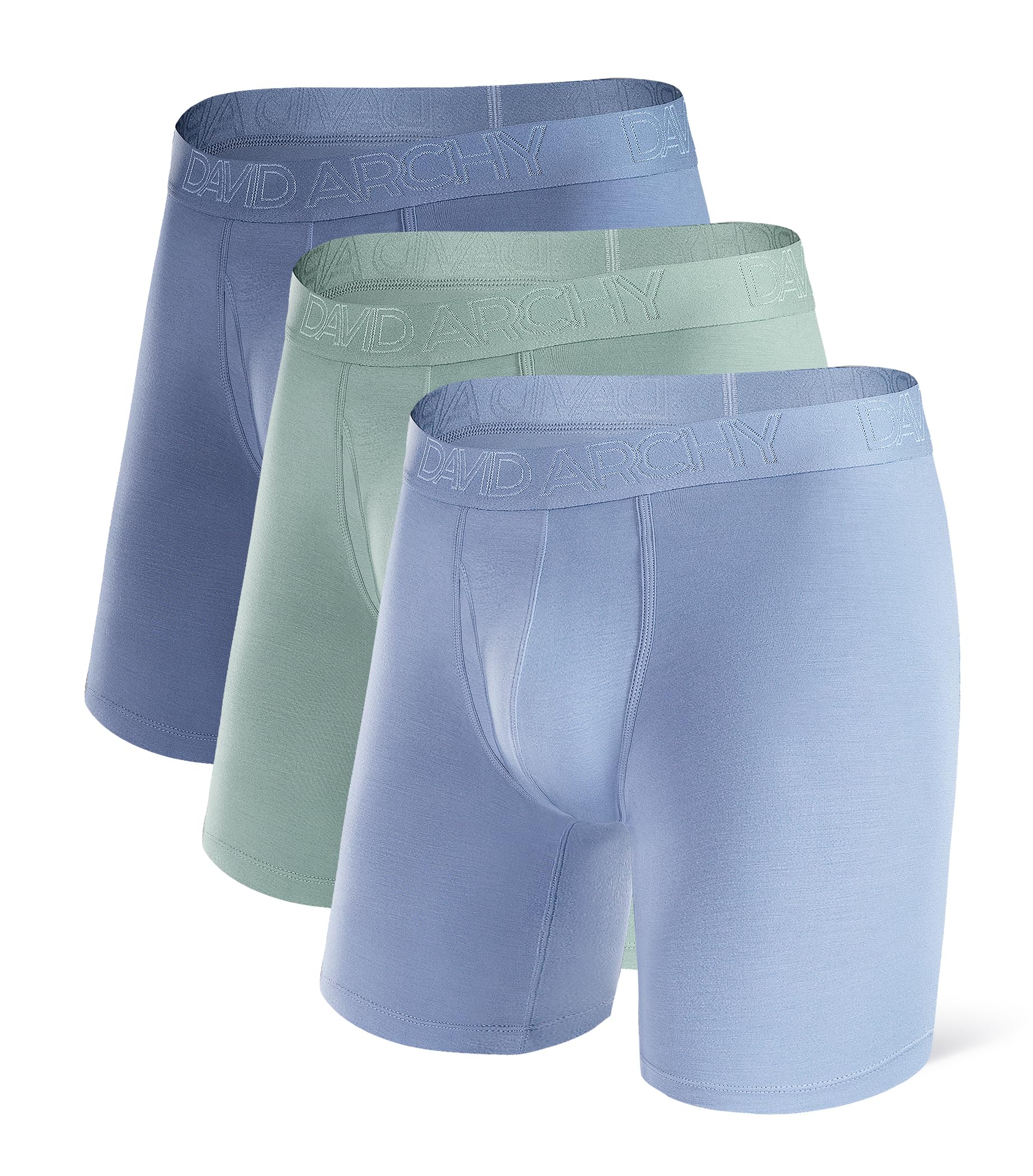 DAVID ARCHY Mens Underwear Boxer Briefs Breathable Soft Moisture-Wicking with Fly Underwear Long Leg 8" for Men 3 Pack
