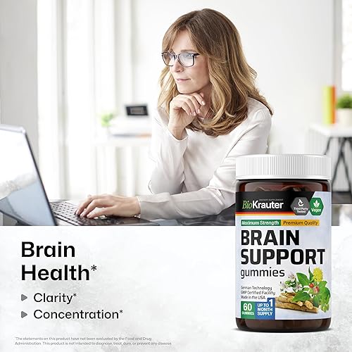 Miniatura 2 de BIO KRAUTER Gomitas de apoyo cerebral – 60 masticables veganos – Suplemento natural para el cerebro – Ashwagandha, Ginkgo Biloba, Bacopa, DMAE y