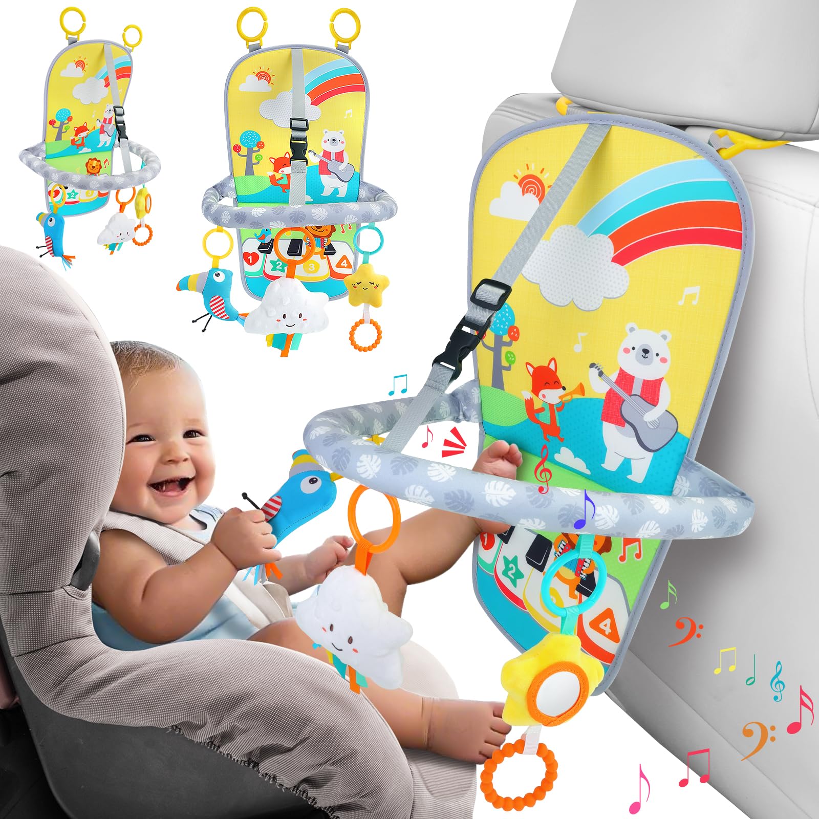 Car Seat Toys for 6-12 Months Babies,Infants Car seat Toys with Kick Music Entertainment,Hanging Rear Facing Car Seat Baby Toys,Travel Drive Gift Toy for Boys Girls 6 9 12 18 Months Newborn