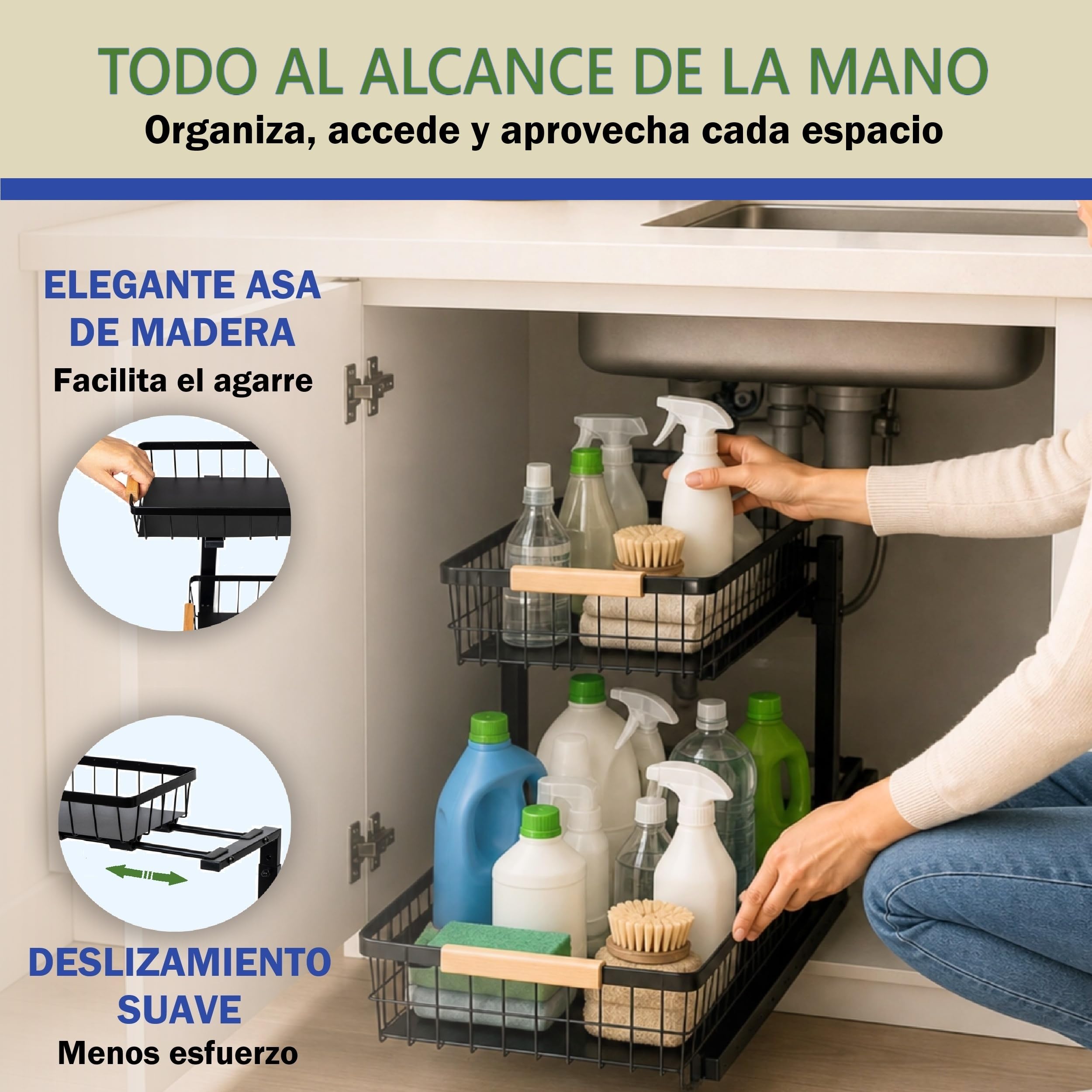 Organizer sottolavello cucina estraibile, antiribaltamento