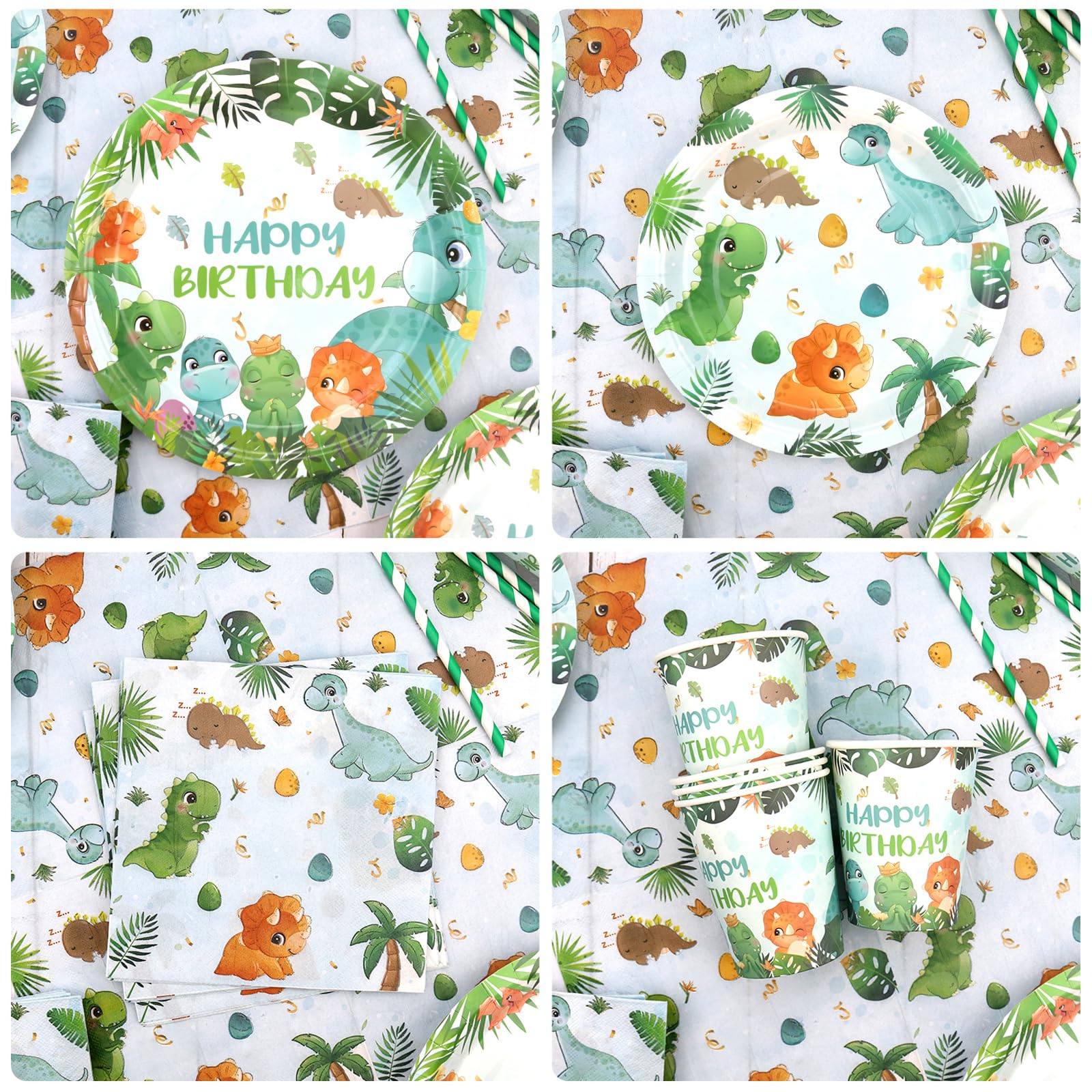 Decorazione per feste di compleanno con dinosauro, forniture per feste con dinosauri, include piatti, tovaglioli, tovaglie, stoviglie per ragazzi e ragazze baby shower (A)