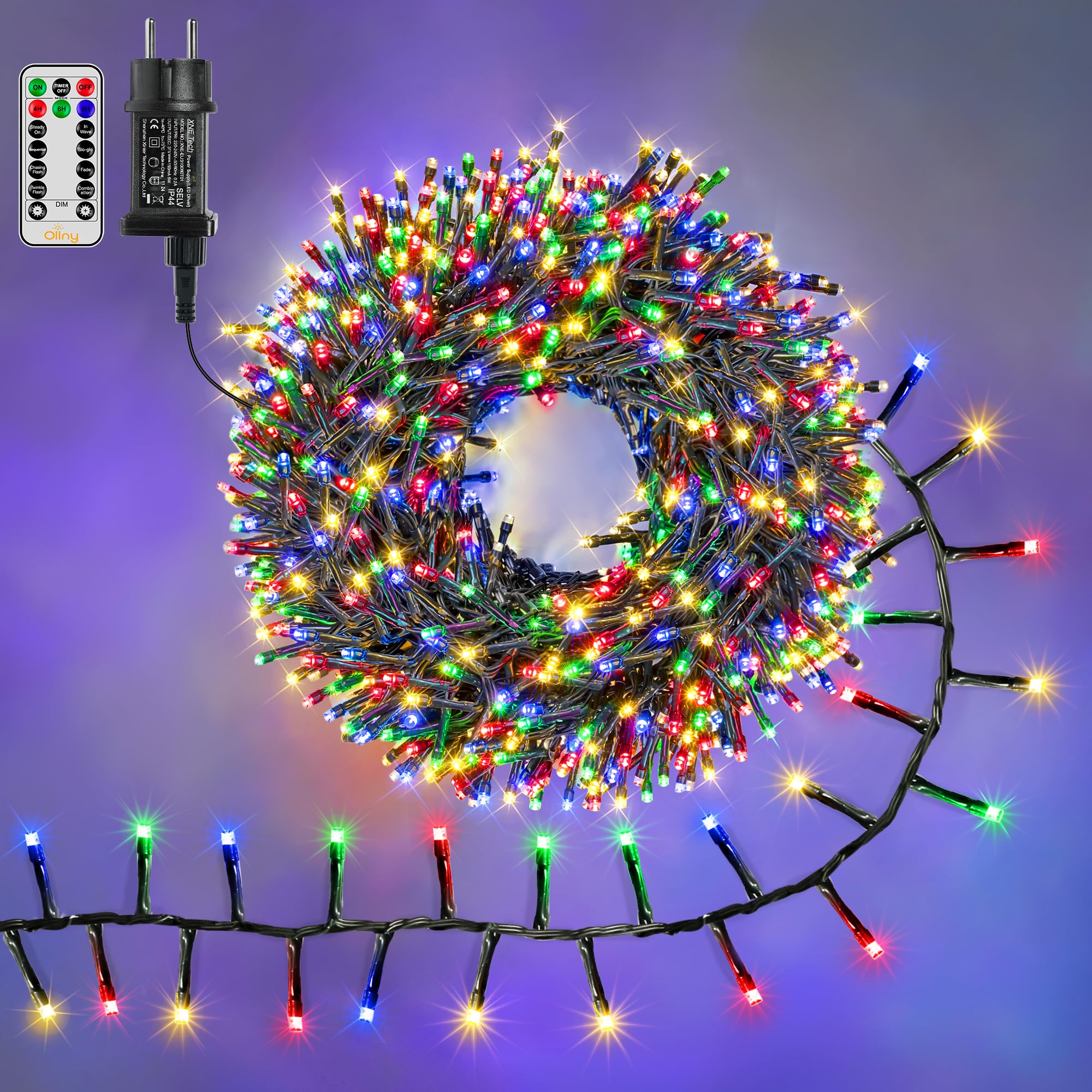 Guirlande Lumineuse Extérieur 100M 1000LEDs - RGB & Blanc Chaud IP44 - 8 Modes Mémoire - Pour Noël, Jardin, Mariage, Fête