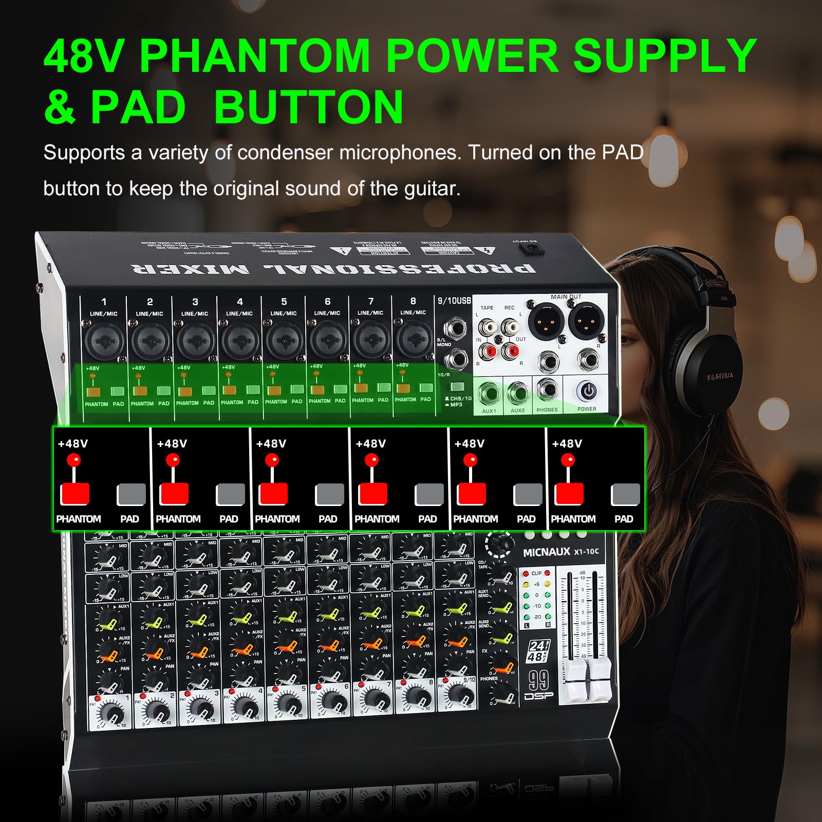 Amazon.com: MICNAUX Audio Mixer 10 Channel Professional Sound