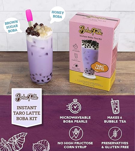 Miniatura 2 de Kit de té Taro Latte Boba premium para 6 té de burbujas instantáneas 2 sabores masticables de perlas de Boba Tapioca azúcar marrón Boba y miel Boba