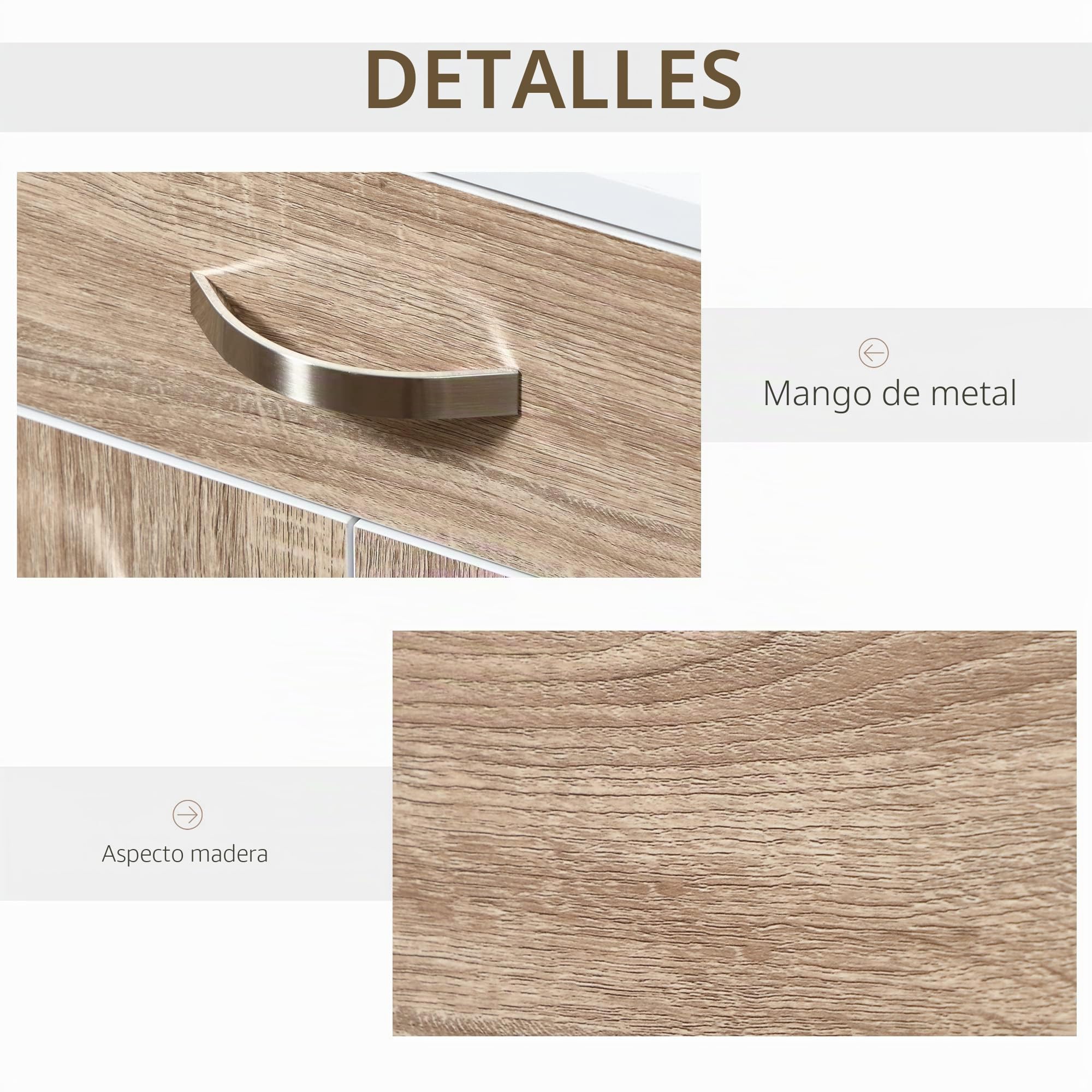 HOMCOM Carro de servicio con ruedas Cajón Armario Madera Blanco Roble Claro | Postre de cocina, 2 puertas