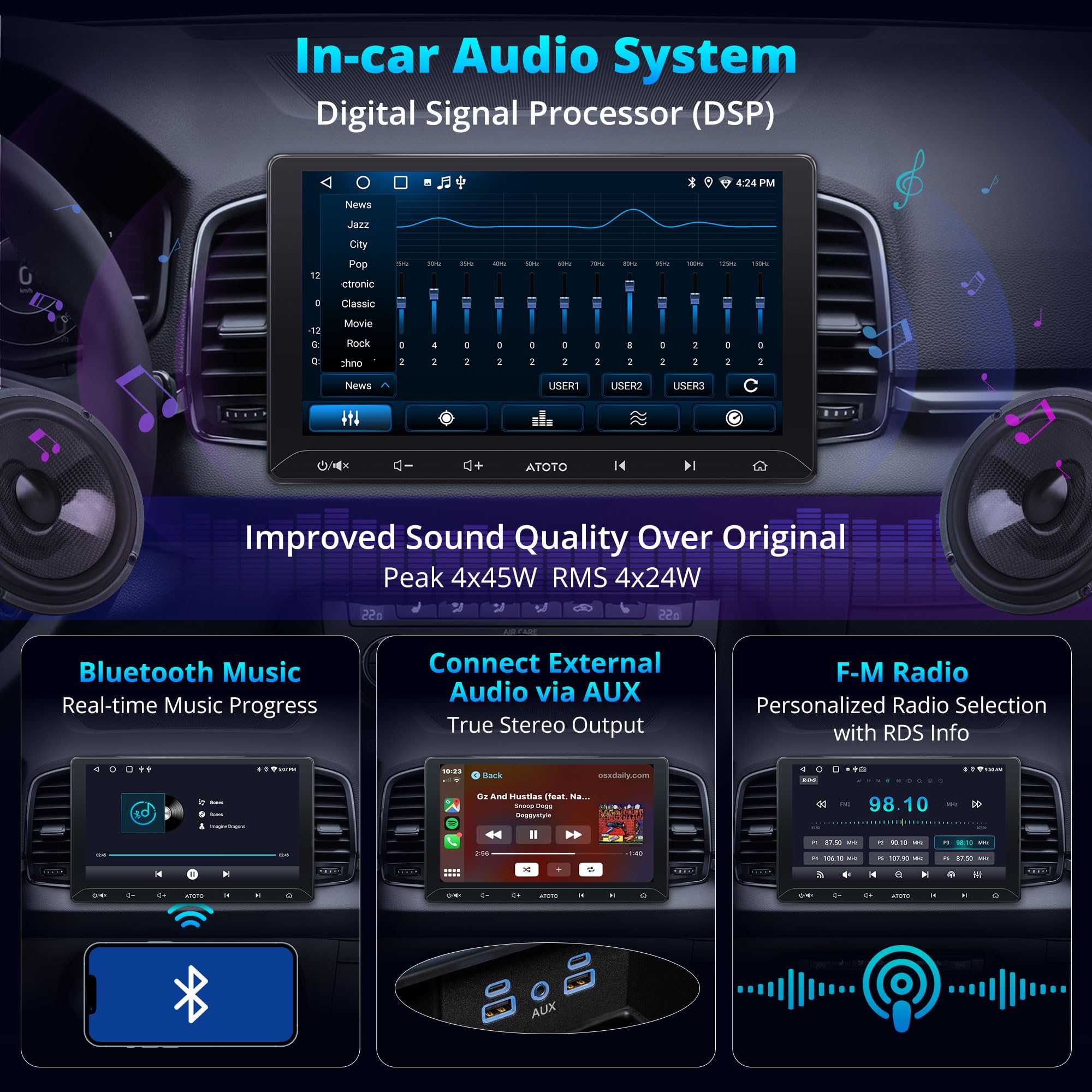 AndroidAutoナビ CarPlay 10　ATOTOLIFE A5L Amazon.com: ATOTOLIFE A5L 10inch 2G+32G Android Double Din Car