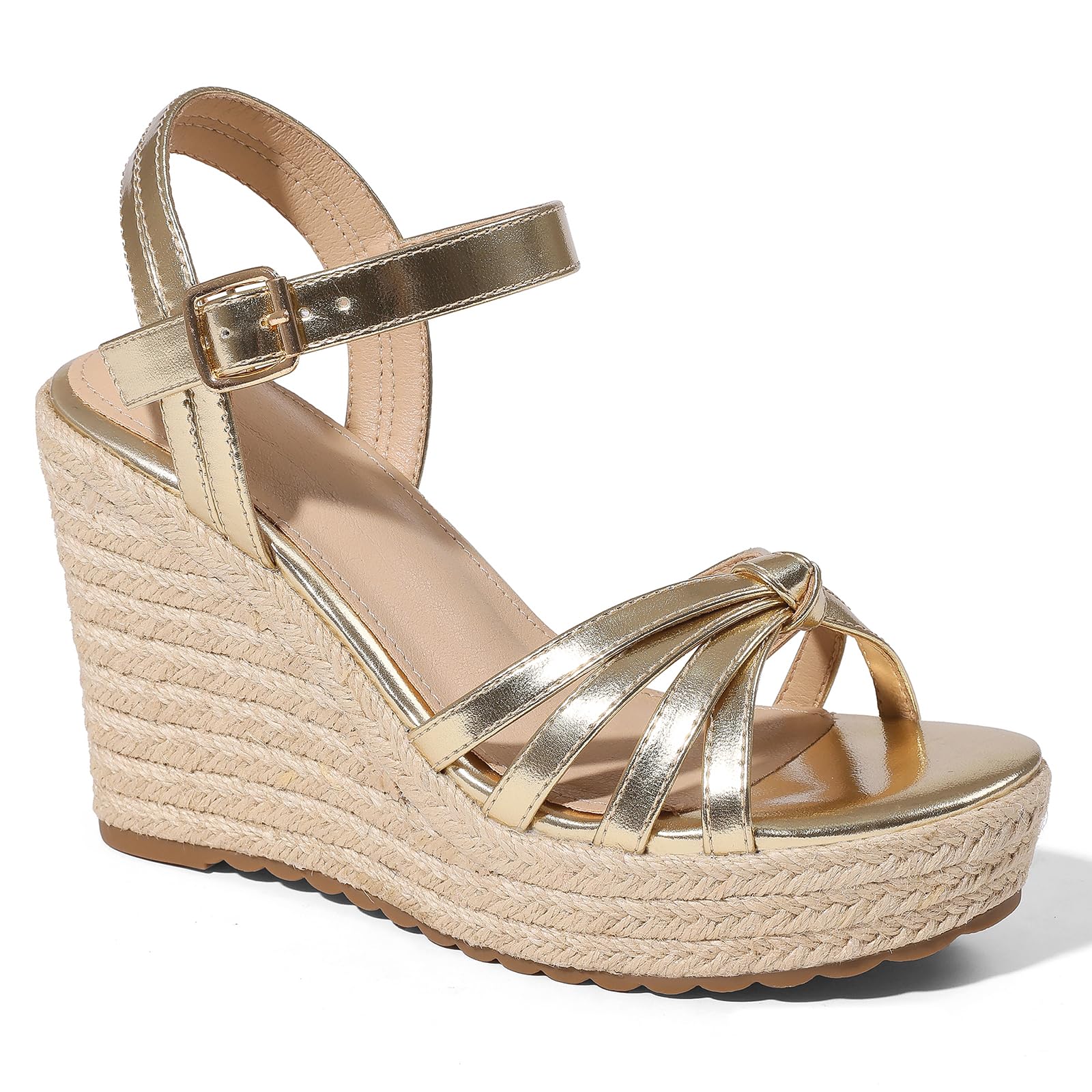 mikarka Sandals for Women 2026: Comfortable Wedge Platform Sandals Women - Braided Espadrilles for Women Ankle Strap Open Toe Wedges Heels Beach Sandals Summer Shoes: 7 3.94" Wedge Heel/Gold Metallic