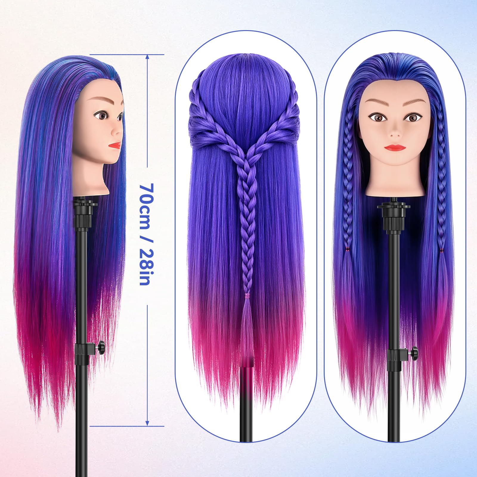 Głowa do stylizacji, głowa manekina treningowego do fryzjerstwa - TwoWin Fantastyczna Kolorowa Głowa Manekina do Kosmetologii, 100% Wysokiej Jakości Syntetyczne Włókno Włosów Model Treningowy do