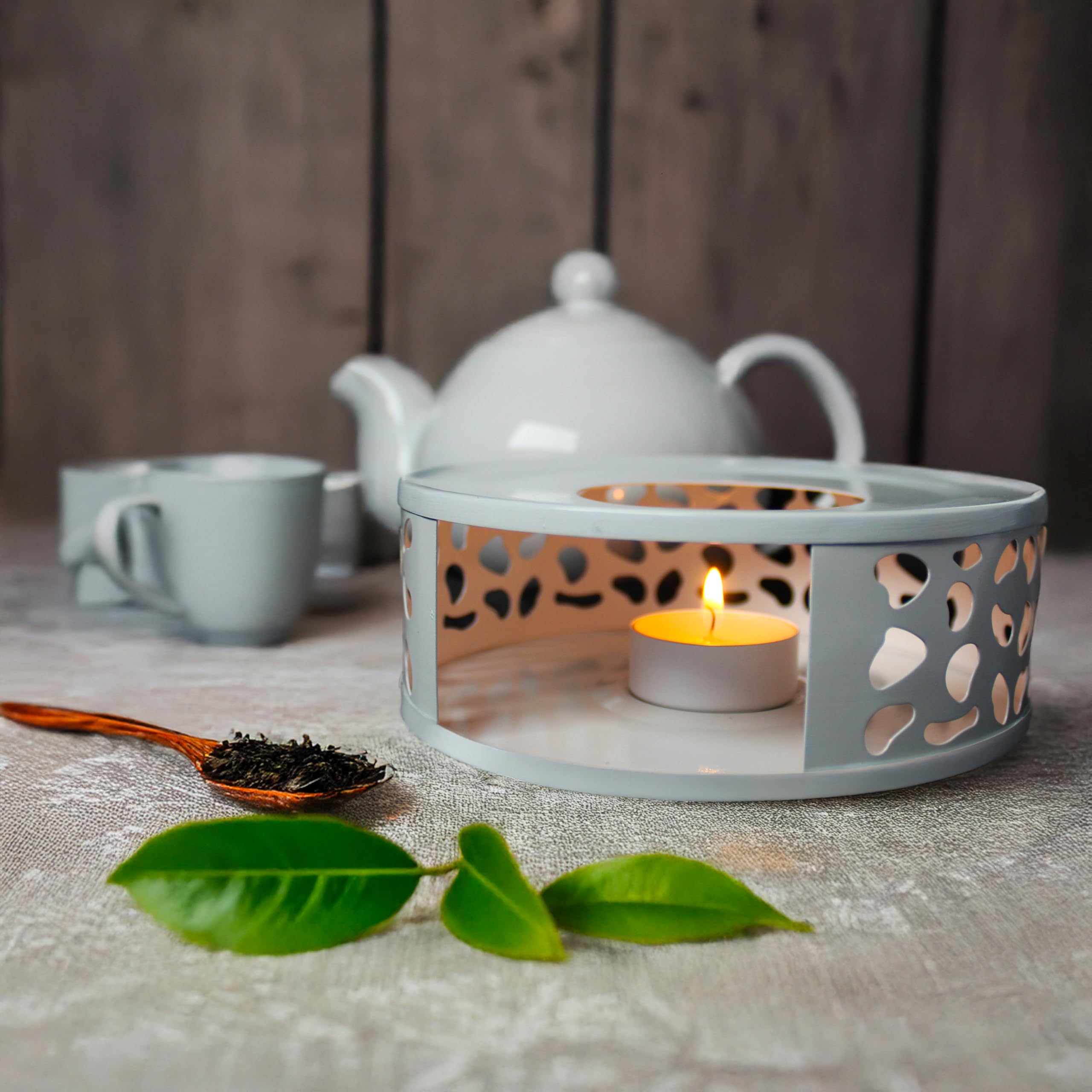 Calentador para Teteras y Cafeteras de Acero Inoxidable [Ø 15 cm, Negro], Calentador de Té con Portavelas, Diseño Elegante, Resistente a los Arañazos y Apto para Todos los Tamaños