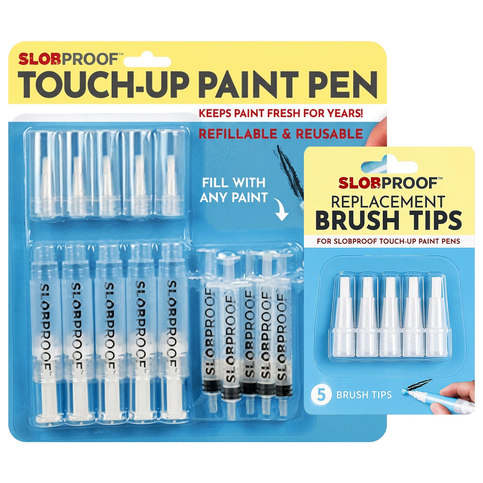 Slobproof Touch-Up Paint Pen Kit + Replacement Tips - (5 Pens + 5 Tips)
