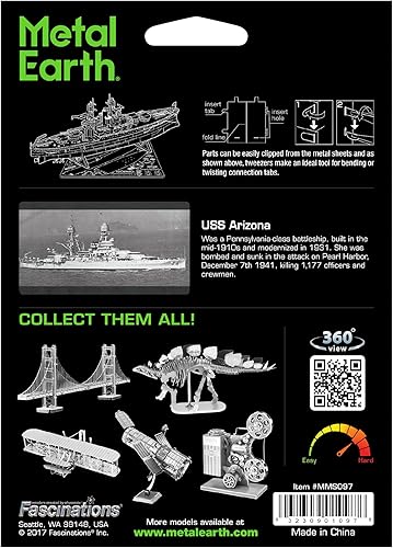 Miniatura 2 de Metal Earth USS Arizona - Kit de modelo de metal 3D con pinzas y fascinaciones