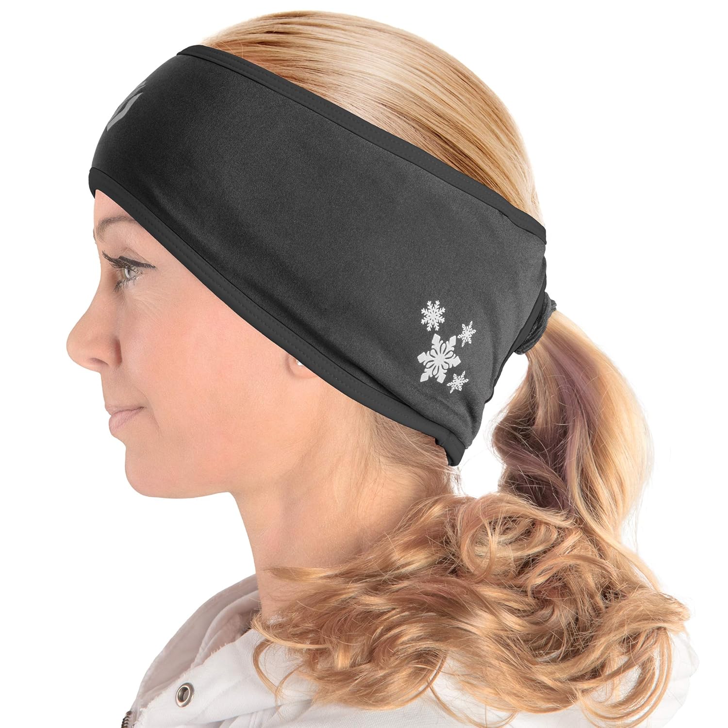 Running Headband Ear Warmer for Women - Fleece Ear Warmer Headband with Ponytail Hole for Cold Weather, Women's Sport Headbands for Winter, Moisture Wicking Runners Earmuffs, Black
