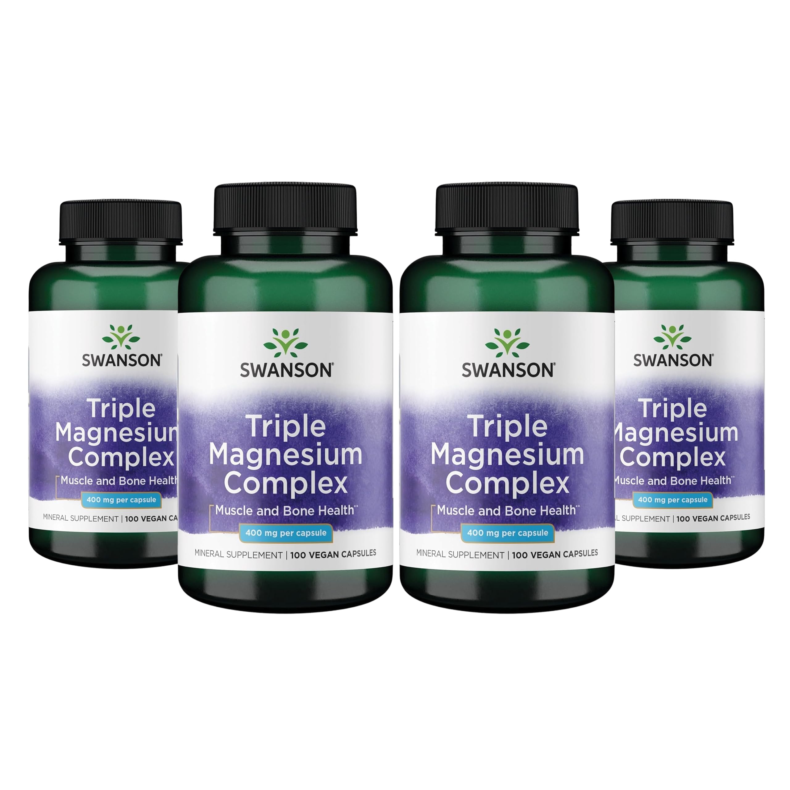 Swanson Triple Magnesium Complex, 400 mg, 100 Caps, 4 Pack 100 Count (Pack of 4)
