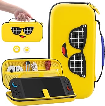 FUNDIARY Yellow of Fortnite Carrying Case for Nintendo Switch 2, Shockproof Accessories for Switch 2 Console with Slim Storage Travel Bag and Portable Handle Strap Design - Built-in 12 Game Card Slots