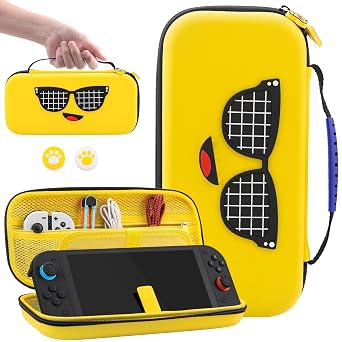FUNDIARY Yellow Carrying Case for Nintendo Switch 2 Shockproof Accessories for Switch 2 Console with Slim Storage Travel Bag and Portable Handle Strap Design - Built-in 12 Game Card Slots