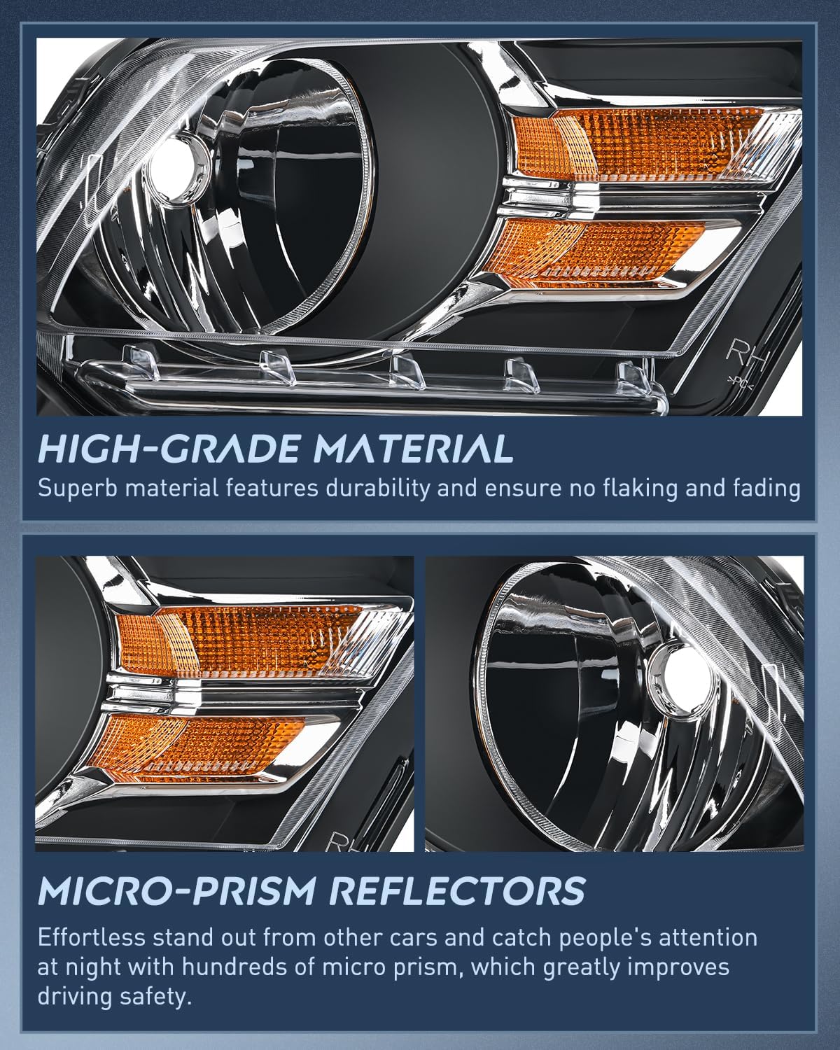 Nilight Headlight Assembly for 2010 2011 2012 2013 2014 Ford Mustang Pickup Truck Replacement Headlamp Black Housing Amber Reflector Driver and Passenger Side