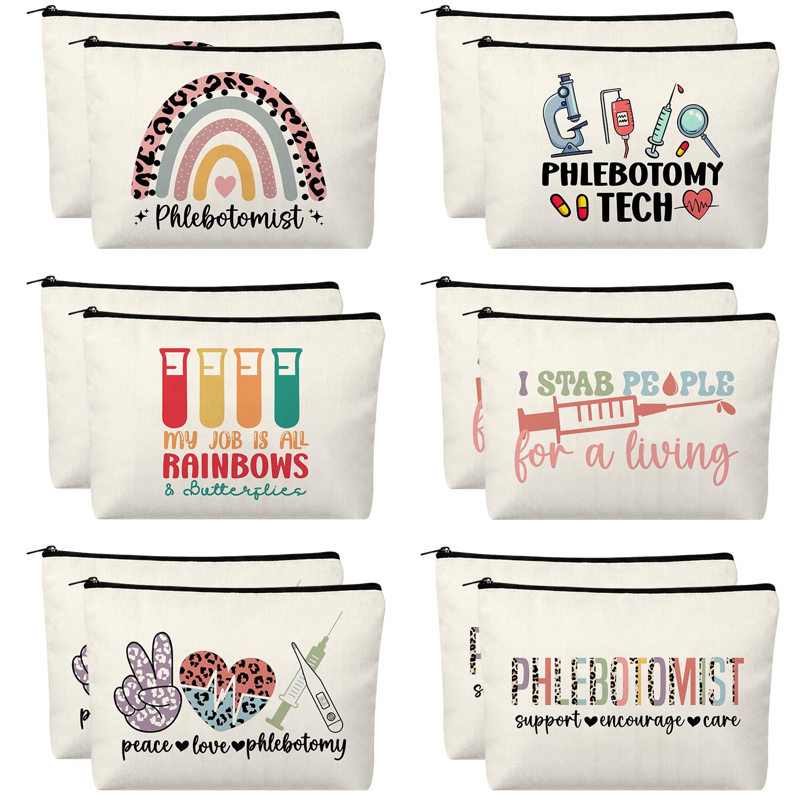 Kacctyen 12 Pcs Phlebotomist Gift for Women Phlebotomy Technician Graduation Makeup Cosmetic Bag Appreciation Travel Toiletry for Nurse Day End of School Gifts