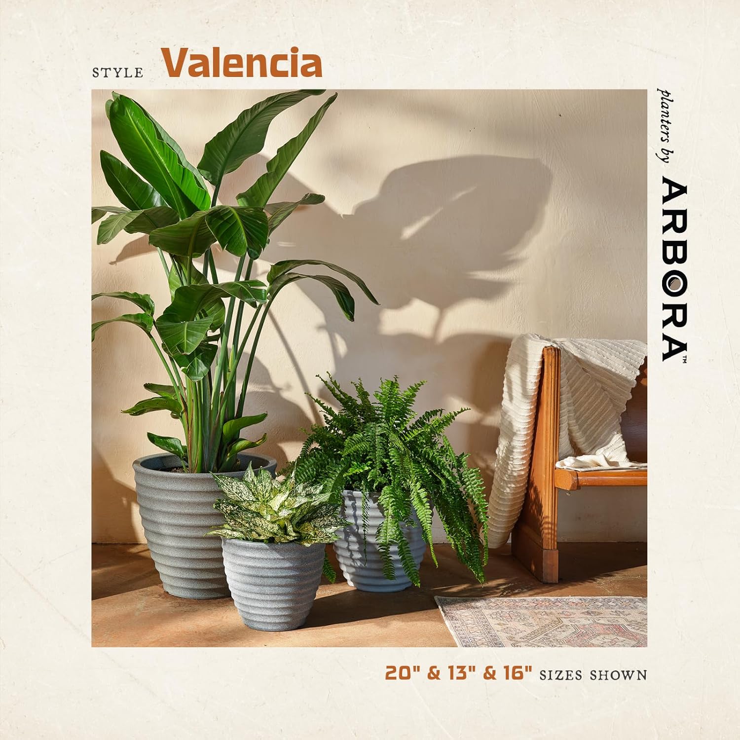 ARBORA 13" Ibiza Polyresin Indoor and Outdoor Planter with Stone Blend Concrete Gray Finish - Durable, Weatherproof, Lightweight, Large Plant Pot for Patio, Garden, Deck, Entryway