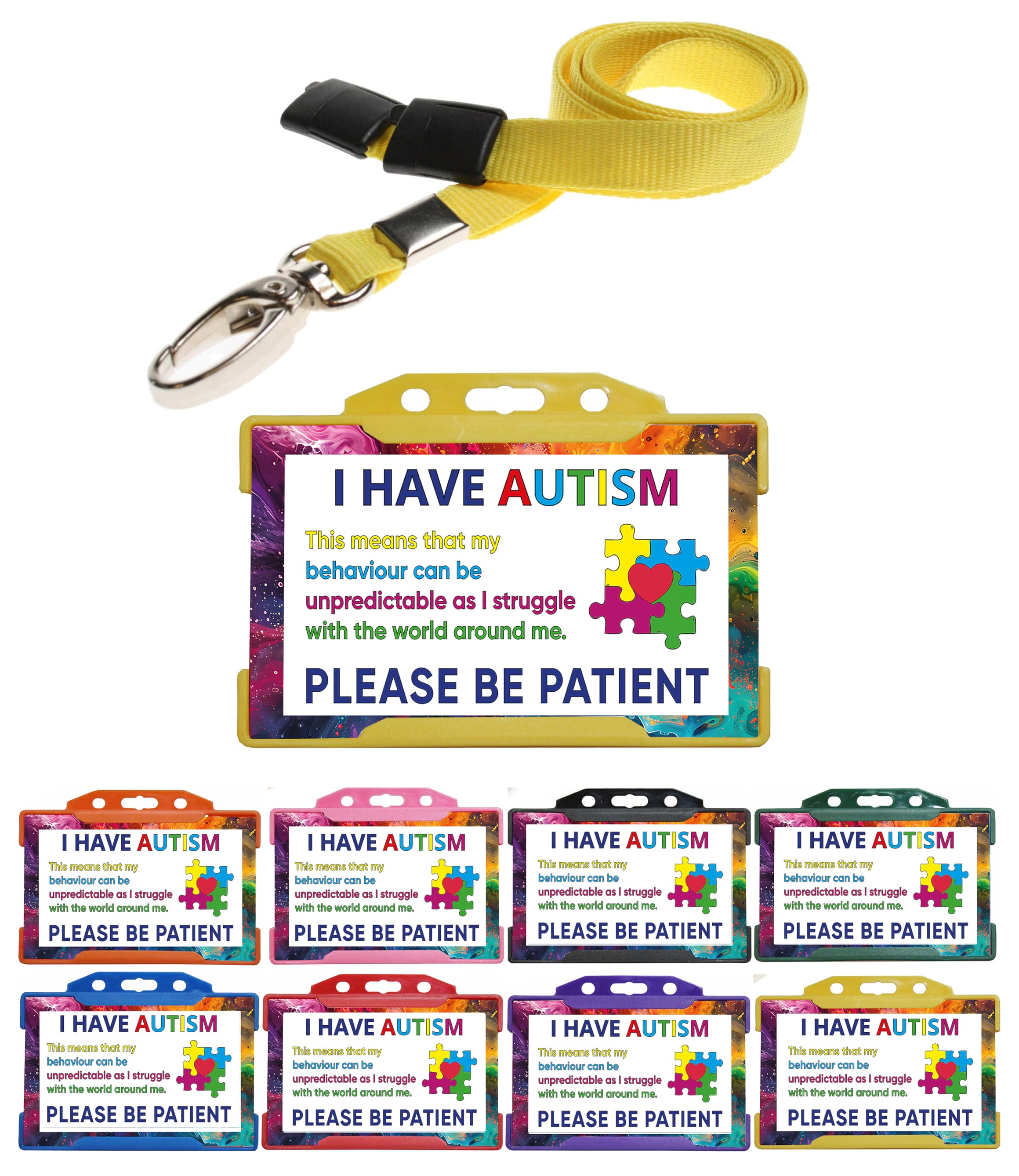 Quantum Leap Autism Awareness Card Hidden Disability Lanyard I Have Autism Lanyard Card - Please Be Patient Badge - with Yellow Holder & Yellow Hidden Disability