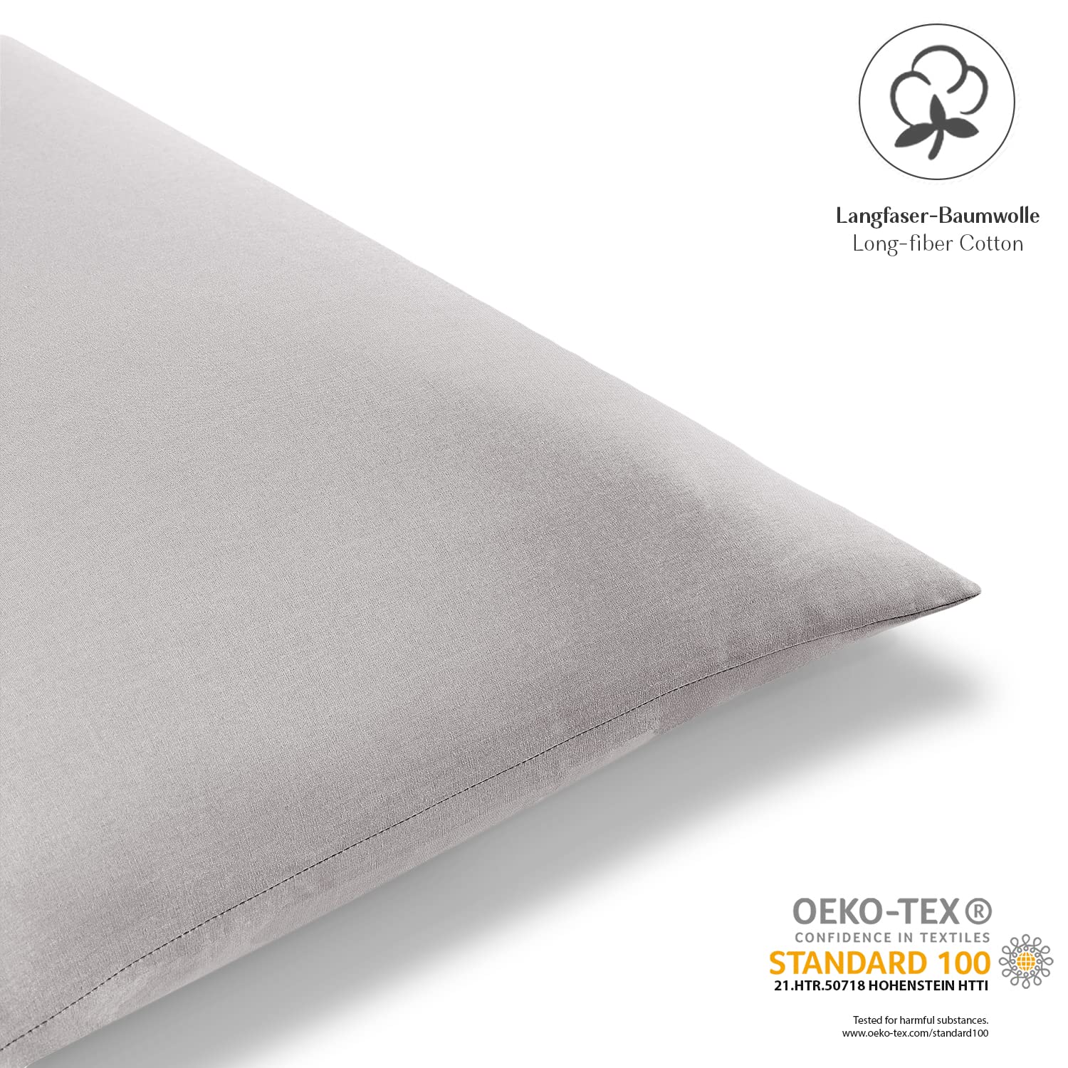Alreya Renforcé Bettwäsche 240 x 220 cm mit 2 Kissenbezuge 80 x 80 cm - 100% Baumwolle mit Reißverschluss, Superweiches Bettbezug, Grau