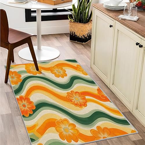 Miniatura 27 de Alfombra vintage con remolinos, alfombras florales para sala de estar, lavable, antideslizante, retro de los años 70, 8 x 10 pies, alfombra de suelo