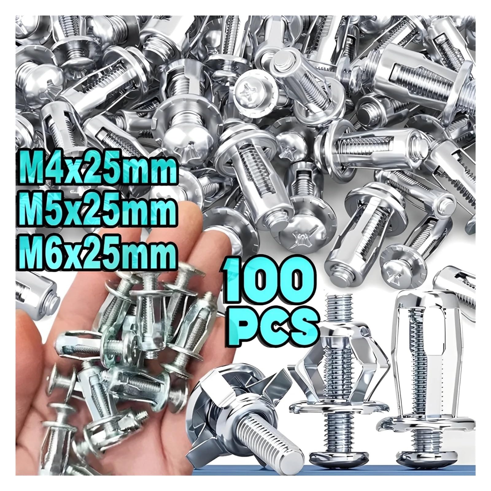 100 tasselli da muro con dadi for rivetti a petalo M4-M6