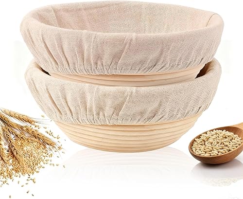 Vista 9 de Banneton - Cesta a prueba de pan, paquete de 2 cestas ovaladas de 10 pulgadas para hornear masa madre, suministros para hornear fermentación
