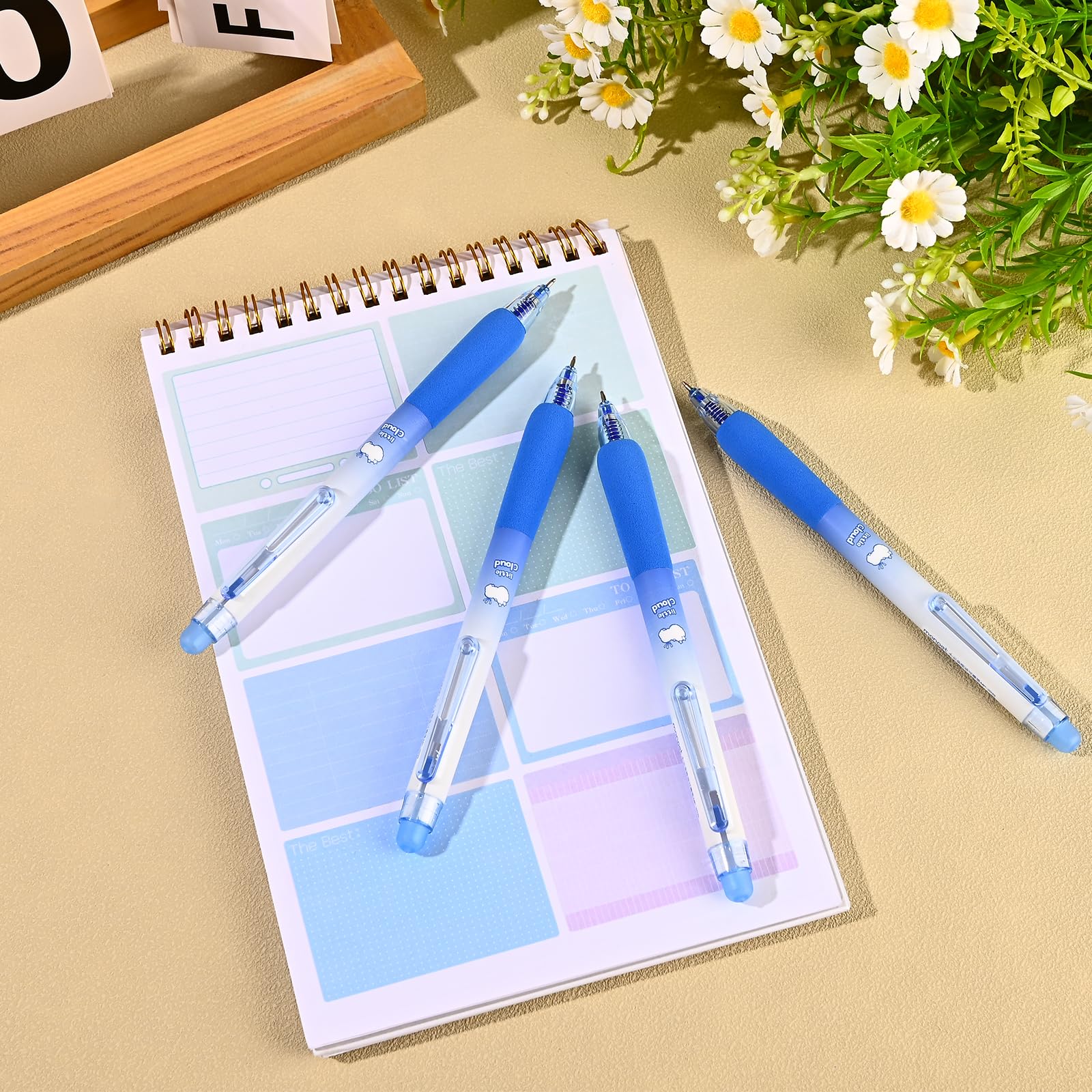 Lot 8 Stylos Gel Effaçables Rétractables BAYTORY - Bleu & Noir 0.5mm, Gomme Transparente, Sans Trace, Écriture Fluide, Design Café Mignon Pour Étude & Bureau