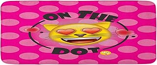 Ambesonne Cat Emoji Kitchen Mat, On The Dot Phrase and Lover Kitty Character with Heart Eyes on Circles, Plush Decorative ...