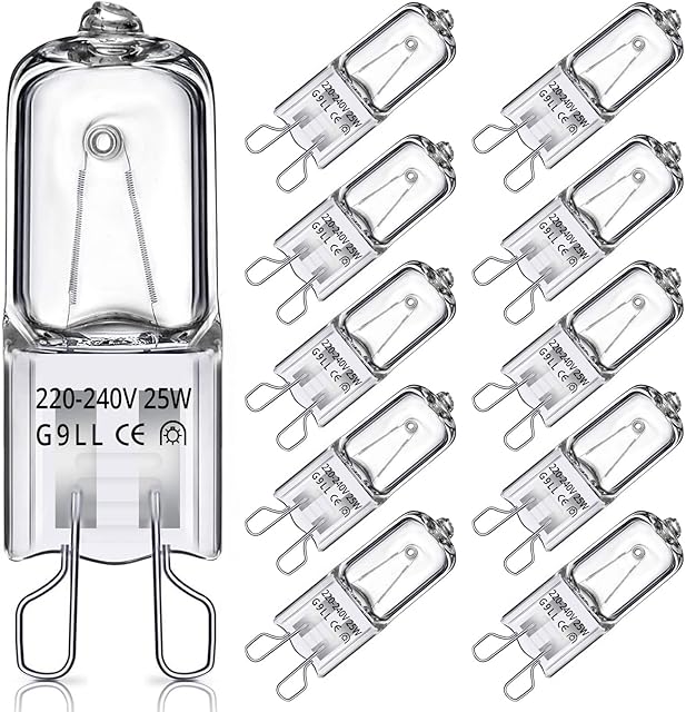 G9 Halogen Light Bulbs 25W, TOKIISHE G9 Dimmable Capsule Bulb for Oven, Wax, Lamps, 2800K Warm White, 220V - 240V, 10 Packs