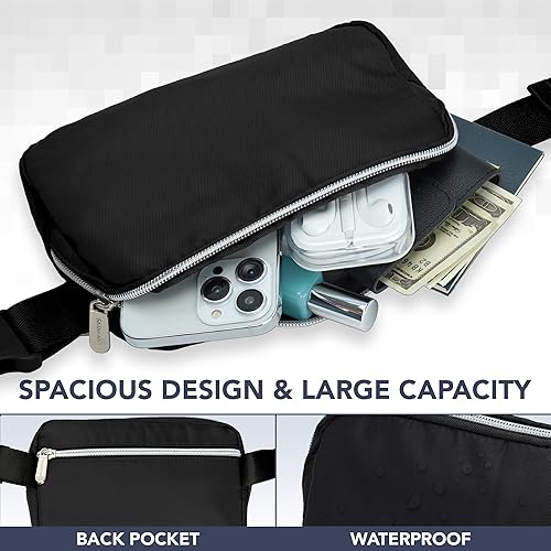 Miniatura 5 de Riñonera diaria para mujeres y hombres  Riñonera  Riñonera ligera para viajes, deportes, senderismo, Negro - 1 bolsillo, Riñonera