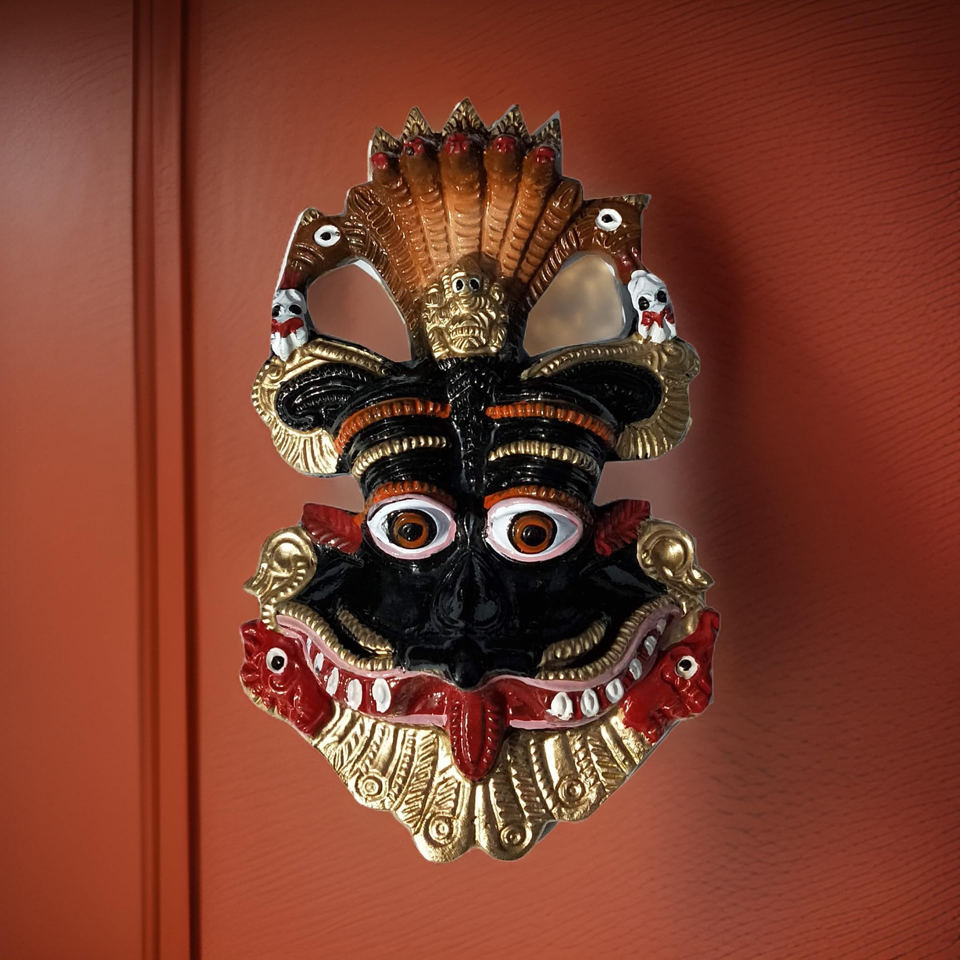 Salvus APP SOLUTIONS Sacred Metal Narsingh Kirtimukha Wall Hanging Mask Wall Hanging: Divine Art for Spiritual Home Decor (Black_3.5x6 inch) 3