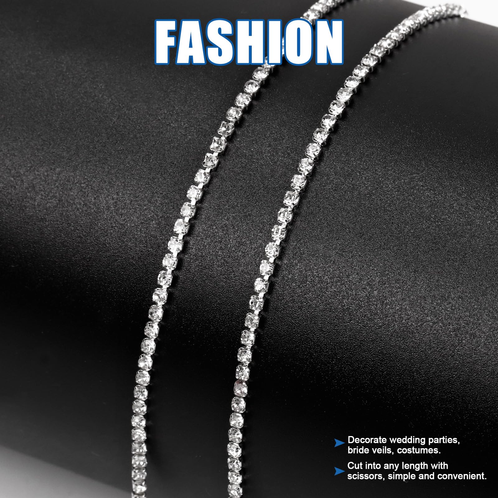 1 Rouleau De Ruban De Strass,9m x 2mm Perles de Cristal Chaîne,Chaine A Coudre Artisanat pour Bricolage,Couture,Bijoux(Argent