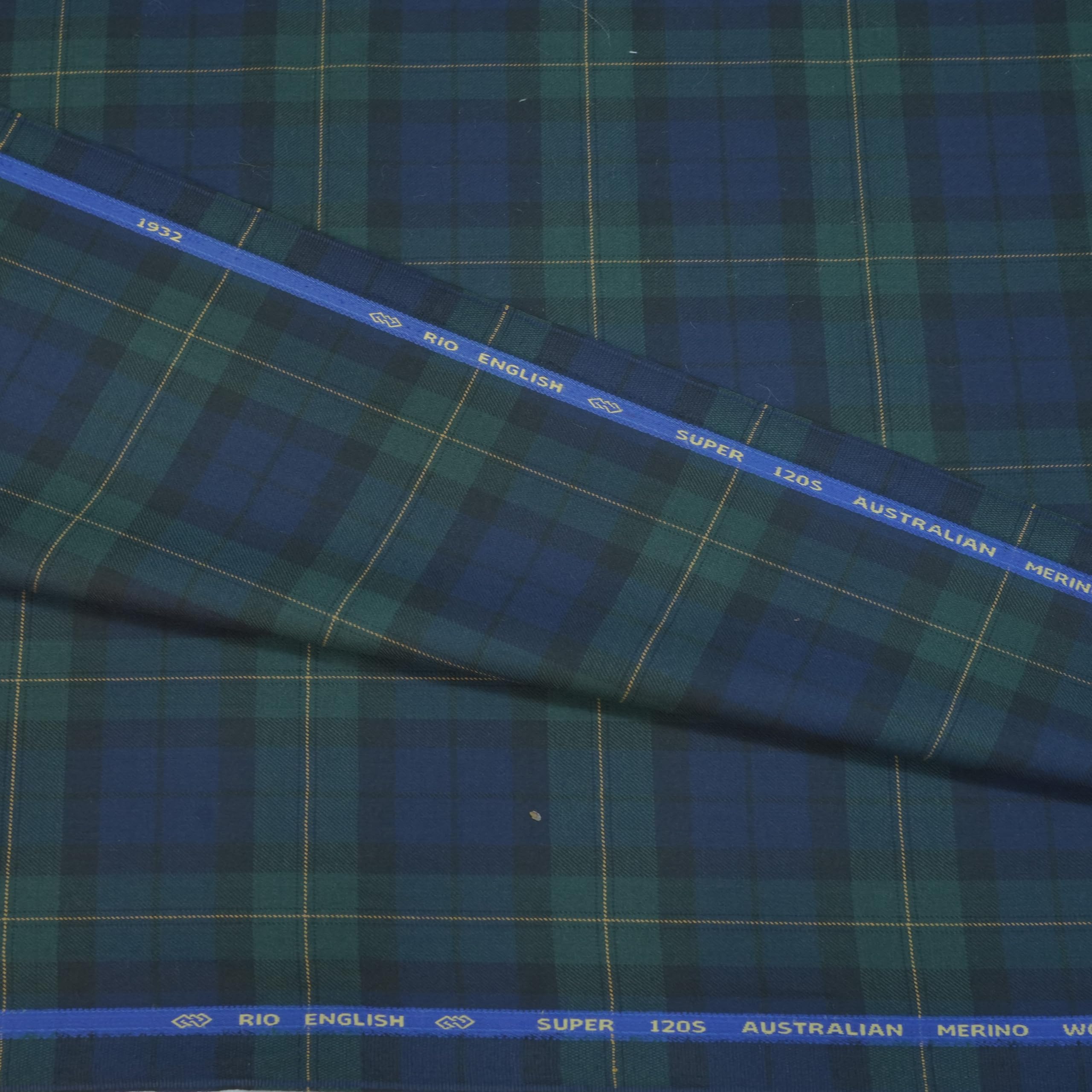 Roger La Viale Super 120's Australian Merino Worsted Suiting Fabric inspired by RALAF LOREN, Green Blue Tartan Check Pattern, Premium Unstitched Fabric for Blazer(2 metres), Suit(3metres)-picture-45