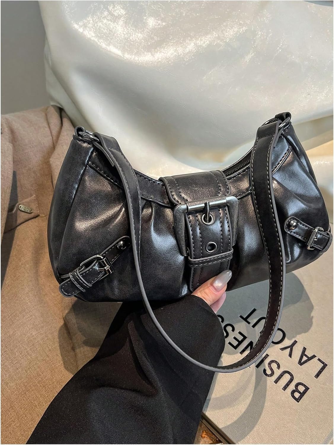 Verdusa Shoulder Bag for Women Y2k Purse Mini Purse Cute Purse Goth Punk Vintage Purse | Top Handle, Buckle, Punk, Purses, Bags - Image 3