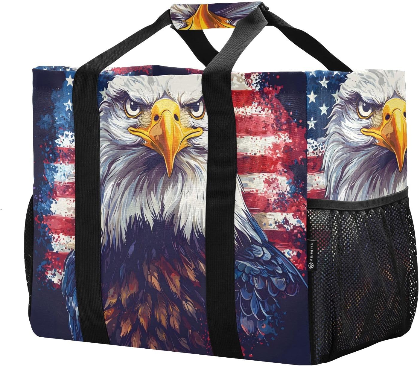 Bolaz Travel Tote Bag，Gym Bag for Men,Waterproof Beach Bag for Women Foldable Reusable-American Flag Eagle Face