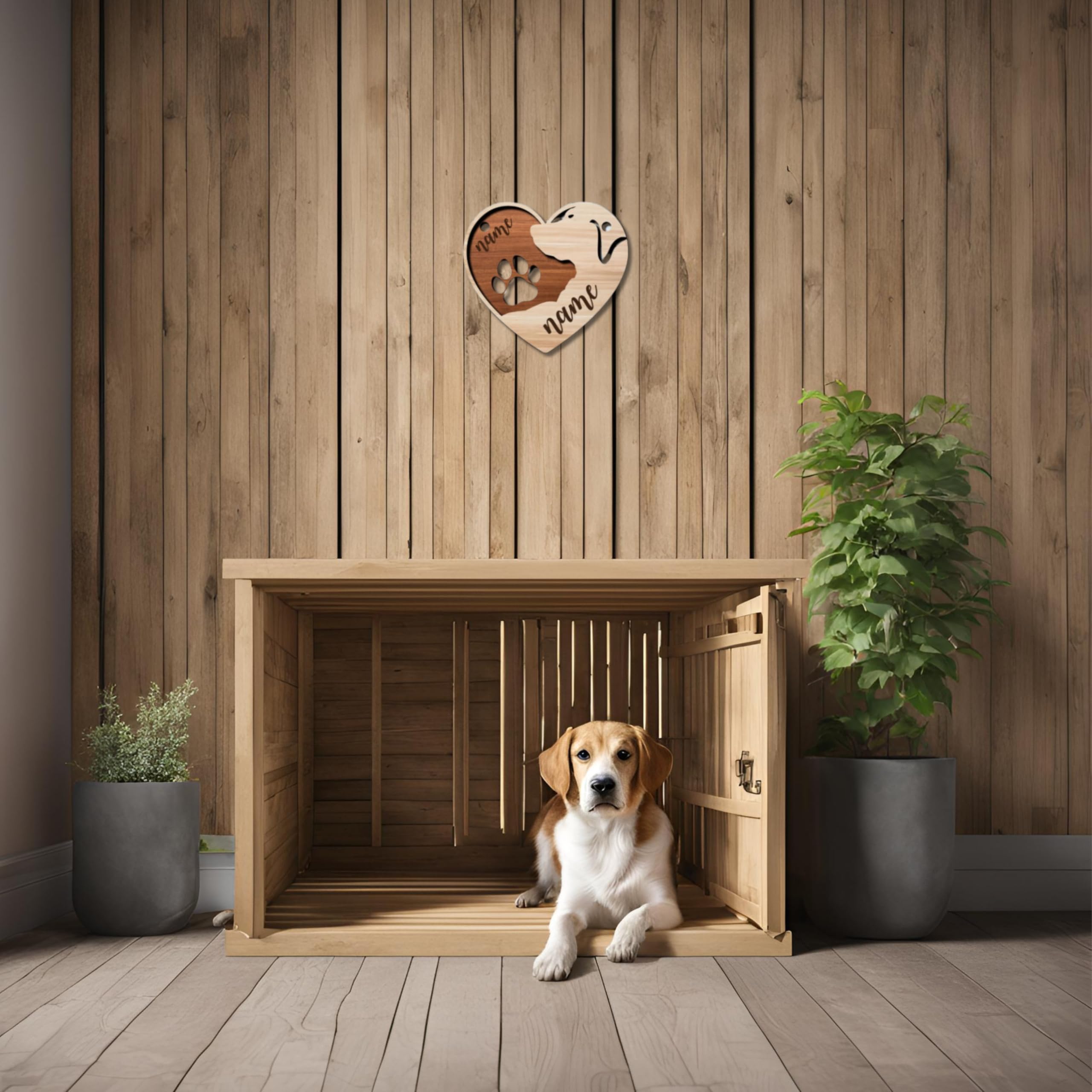 Porta guinzaglio in legno di pioppo o betulla, 30cm x 27cm, con incisione del nome del cane, da appendere al muro