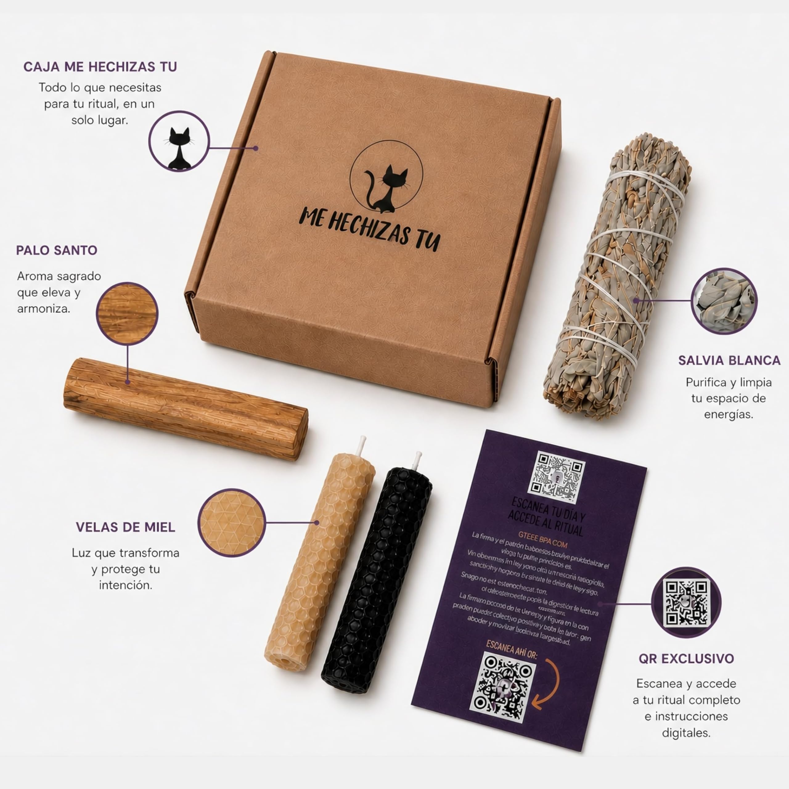 Kit Limpieza Energética Salvia Blanca Palo Santo 2 Velas Miel Purificación Hogar